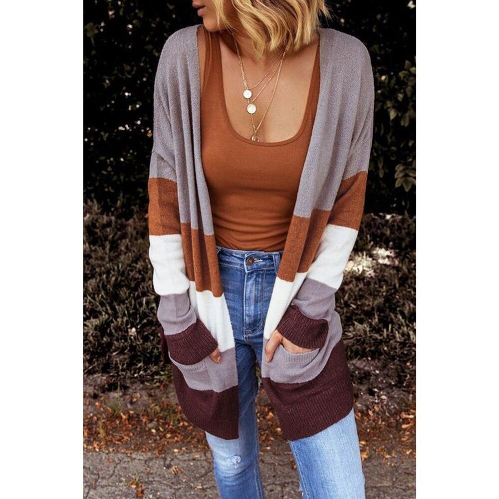 NWT Open Front Colorblock Cardigan with Pockets